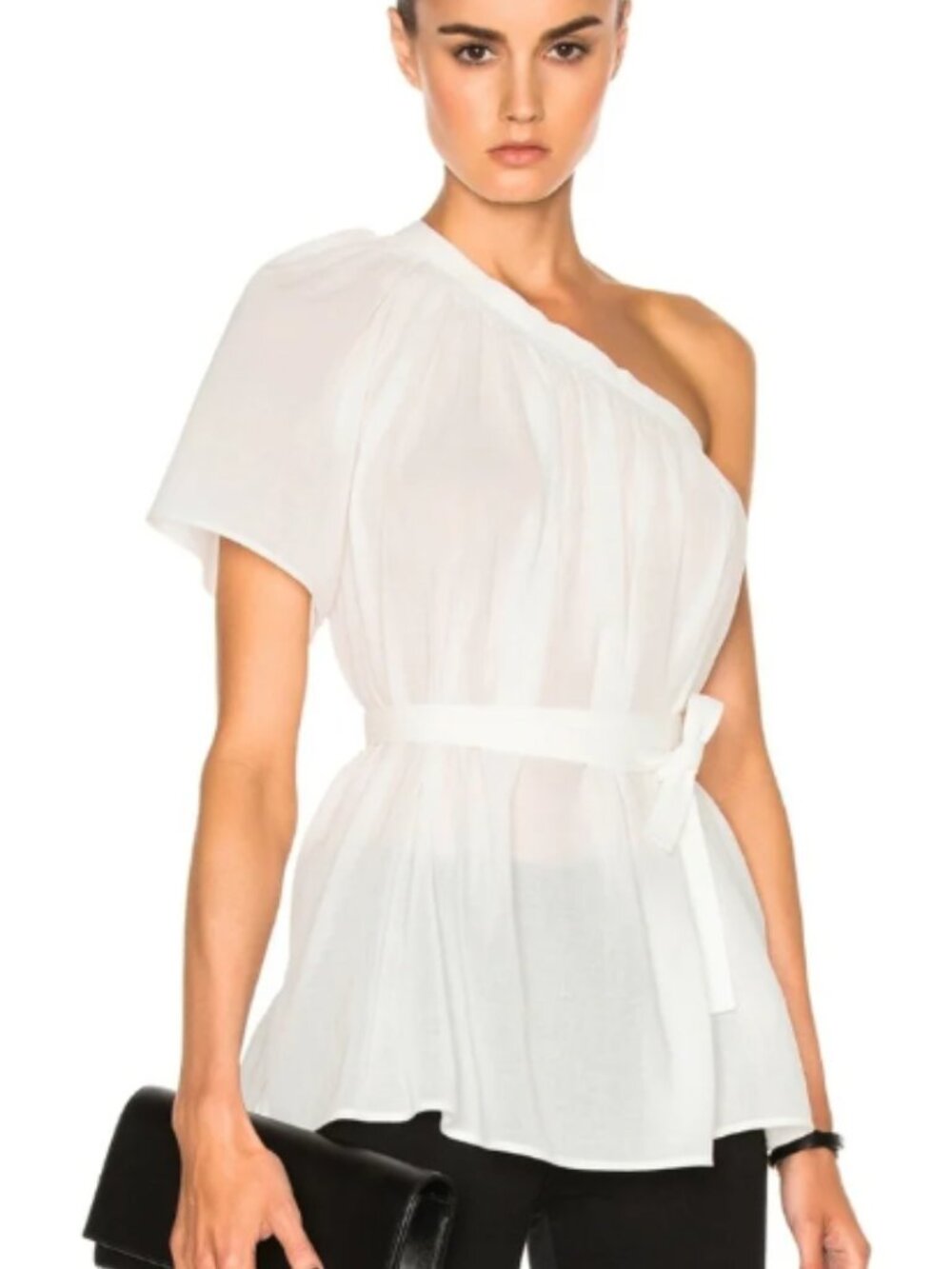 Helmut Lang White One-Shoulder Belted Top
